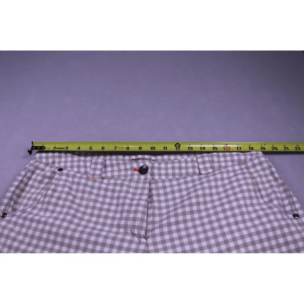 Nike Golf Sport Dri-FIT Gingham Shorts Tan White Womens Size 16 Plaid Check